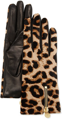 Diane von Furstenberg Leopard-Print Calf Hair & Leather Gloves