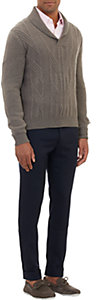 Barneys New York Men's Shawl-Collar Aran Sweater-CREAM