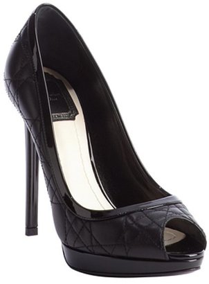 Christian Dior black cannage leather peep toe pumps