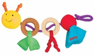 Sassy Earth Brights Happy Caterpillar Teether Wooden Ring Click & Clack Toy