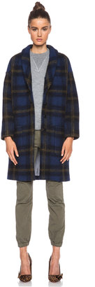 Band Of Outsiders Windowpane Coat with Detachable Faux Fur Collar