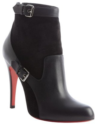 Christian Louboutin black leather and suede buckle detail ankle boots