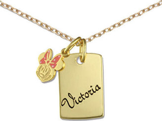 Fine Jewelry Disney Personalized Girls 14K Yellow Gold over Sterling Silver Minnie Mouse Charm Dog Tag Necklace