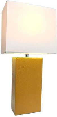 Elegant Designs Monaco Avenue 21 in. Modern White Leather Table Lamp with White Fabric Shade