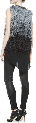 Haute Hippie Ostrich Feather Vest W/ Embellished Neck, Chandelier Tank W/ Shirttail Hem & Ponte/Leather Leggings with Zips