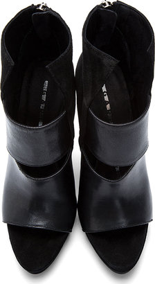 Gareth Pugh Black Suede & Polished Leather Cut-Out Sandals