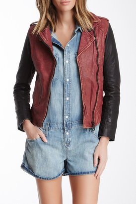 Doma Contrast Genuine Leather Jacket