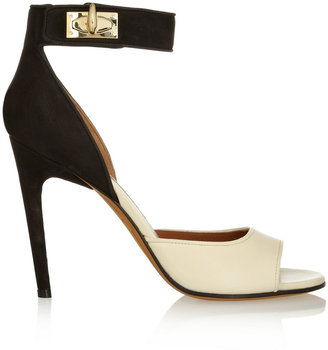 Givenchy Shark Lock Nubuck and Textured-Leather Sandals in Beige and Black