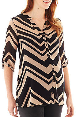 JCPenney Asstd National Brand Maternity Chevron-Striped Button-Front Shirt - Plus