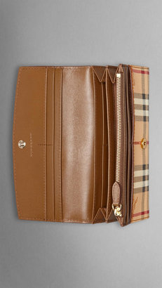Burberry Leather and Haymarket Check Continental Wallet