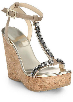 Jimmy Choo Naima Jeweled Cork Platform Wedge Sandals
