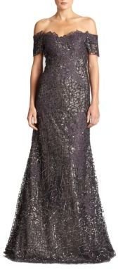 Sequined Lace Off-the-Shoulder Gown