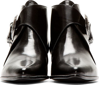 Saint Laurent Black Leather Western Buckle Ankle Boots