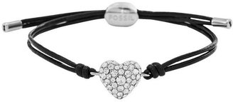 Fossil Ladies Vintage Motifa Leather Wrap Bracelet With Silver Crystal Heart
