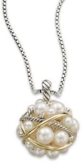 David Yurman Pearl Crossover Small Cluster Pendant with Diamonds and Gold on Chain