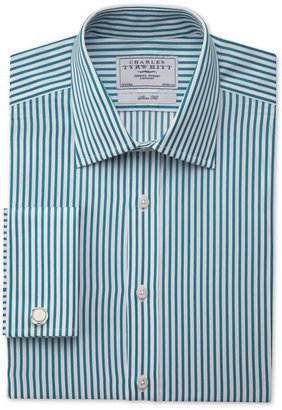Charles Tyrwhitt Green satin stripe slim fit shirt