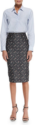Victoria Beckham Menswear Striped Button-Back Shirt & High-Waist Floral Pencil Skirt