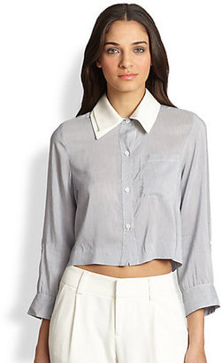 Alice + Olivia Amy Roll-Tab Cropped Top