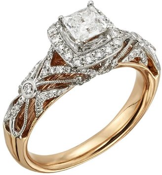 Diamonds & Lace Princess-Cut IGL Certified Diamond Halo Engagement Ring in 14k Rose Gold & 14k White Gold (1 ct. T.W.)