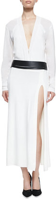 Donna Karan Long-Sleeve Dress with Belt, Ivory