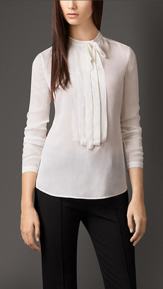Burberry Pleat and Bow Silk Tunic Shirt