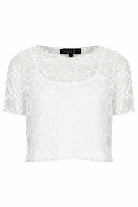 Topshop Petite Embroidered Mesh Top