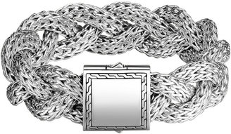 John Hardy Large Braided Silver Chain Bracelet, Plain