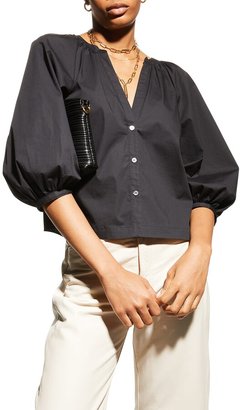 STAUD Dill Puff-Sleeve Button-Front Top