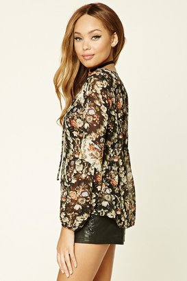 Forever 21 FOREVER 21+ Floral Chiffon Peasant Blouse