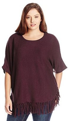 NY Collection Women's Plus Elbow Dolman Sleeve Sweater with Fringe At Bottom