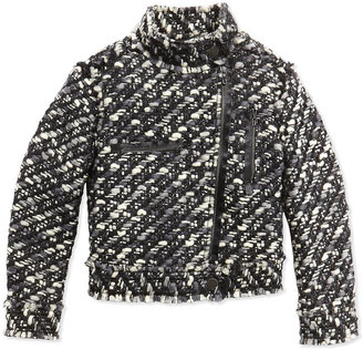 Lanvin Tweed Moto Jacket, Black/White, Sizes 8-12