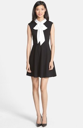Betsey Johnson Bow Collar Stretch Jacquard Fit & Flare Dress