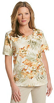 Alfred Dunner All Over Floral Print Embellished Tee