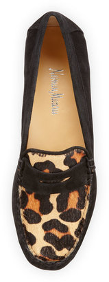 Neiman Marcus Robyn Suede Leopard-Print Moccasin