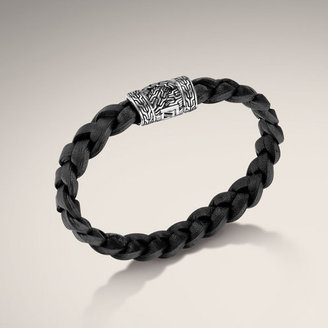 John Hardy CLASSIC CHAIN COLLECTION Station Bracelet on Braided Black Leather Cord
