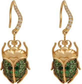 Aurélie Bidermann Fine Tsavorite, Diamond & Gold Scarab Drop Earrings