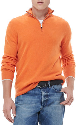 Neiman Marcus Half-Zip Sweater with Contrast Trim, Orange