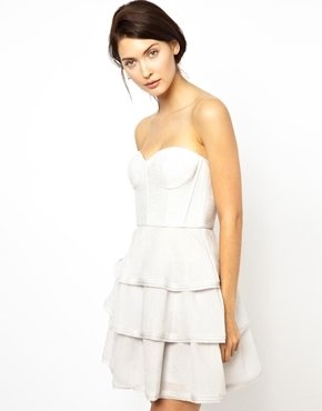BCBGMAXAZRIA Prom Dress with Layered Skirt - Light pearl grey