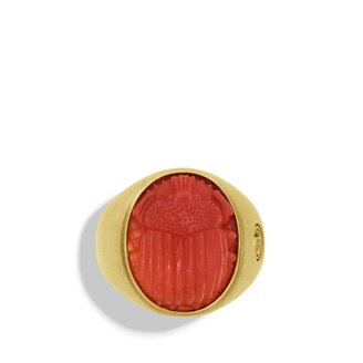 David Yurman Petrvs Scarab Signet Ring with Carved Carnelian in Gold