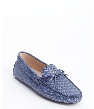 Tod's metallic blue fabric bow tie detail slip-on driving loafers