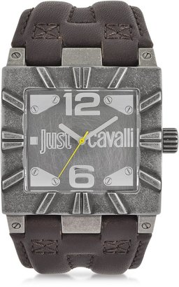 Just Cavalli Timesquare 3H Gray Dial Brown Strap Men's Watch