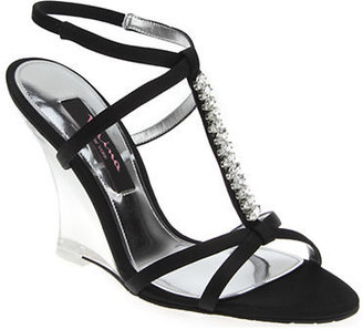 Nina Manuela T-Strap Wedge Sandals with Rhinestone Accents