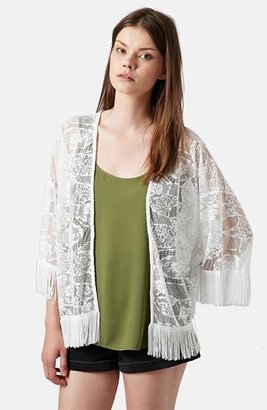 Topshop Fringe Lace Kimono Jacket