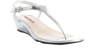 Prada silver leather thong strap wedge heel sandals