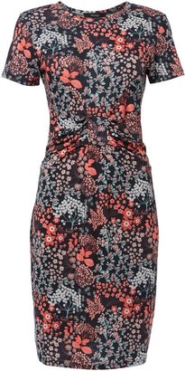Therapy Leaf print knot front jersey dress
