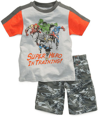 Nannette Marvel Little Boys' Super Hero Tee & Camo Shorts