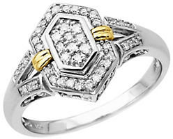 Lord & Taylor Diamond Ring in Sterling Silver with 14 Kt. Yellow Gold