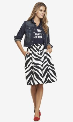 Express High Waist Zebra Print Full Midi Skirt