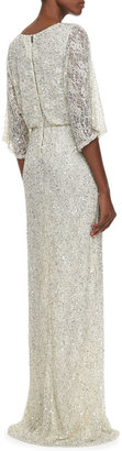 Alice + Olivia Cante Three-Quarter Sleeve Sequin Lace Gown