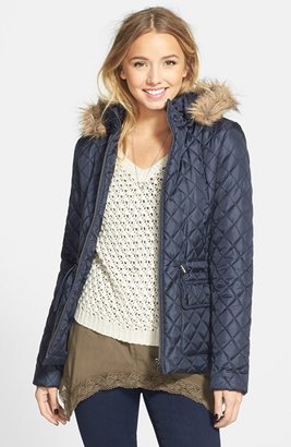 Coffee Shop 984 Coffee Shop Quilted Puffer Jacket with Faux Fur Trim (Juniors)